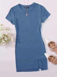 SHEIN EZwear 開衩下擺素色洋裝