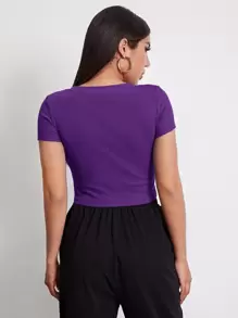 SHEIN EZwear Rib-knit Crop Top - Purple - View 3