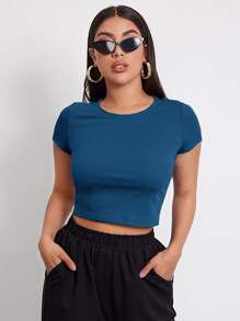 Muchica Rib-knit Crop Top - Teal Blue - View 1
