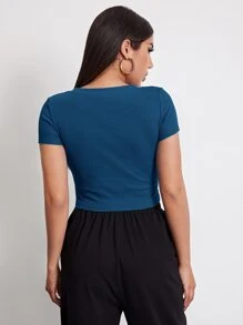 Muchica Rib-knit Crop Top - Teal Blue - View 2