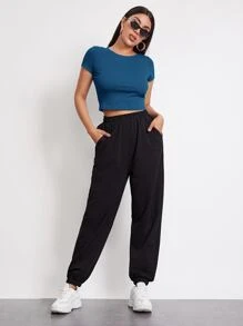 Muchica Rib-knit Crop Top - Teal Blue - View 3
