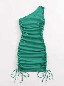 SHEIN BAE Vestido ajustado con nudo lateral fruncido de un hombro