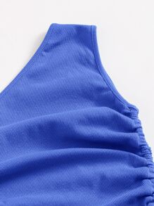 SHEIN BAE 單肩抽褶結飾包臀連衣裙 - 寶藍色 - 查看 5