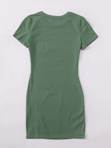SHEIN EZwear Solid Split Hem T-Shirt Dress - Green - View 2
