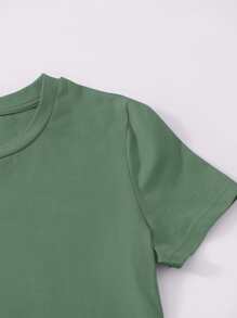 SHEIN EZwear Solid Split Hem T-Shirt Dress - Green - View 4