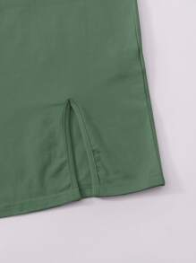 SHEIN EZwear Solid Split Hem T-Shirt Dress - Green - View 5