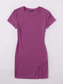 SHEIN EZwear 開衩下擺素色連衣裙 - 紫色 - 查看 3