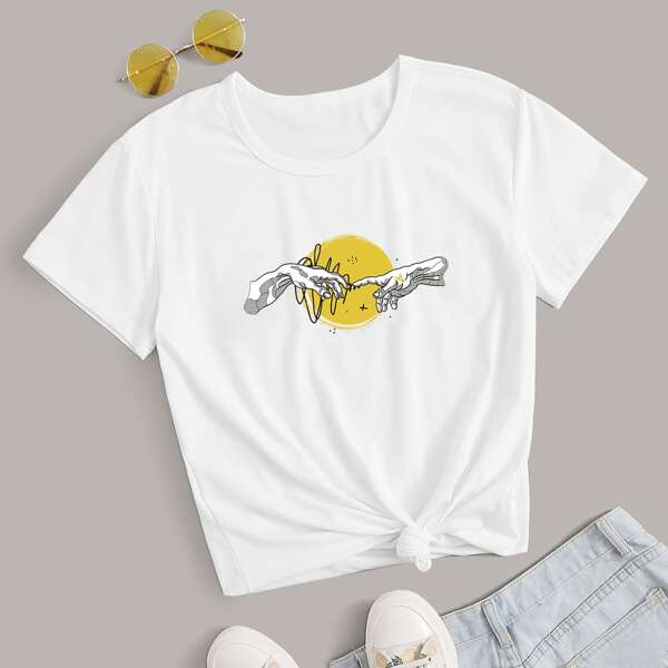 

Hand & Cartoon Graphic Tee, White