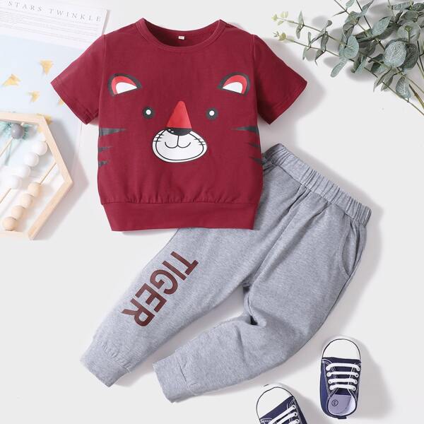 

Baby Boy Cartoon Graphic Tee With Sweatpants, Multicolor