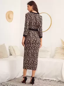 SHEIN Clasi Đầm Thắt lưng Báo Thanh lịch - Nhiều màu - Xem 2