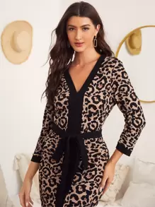 SHEIN Clasi Đầm Thắt lưng Báo Thanh lịch - Nhiều màu - Xem 5