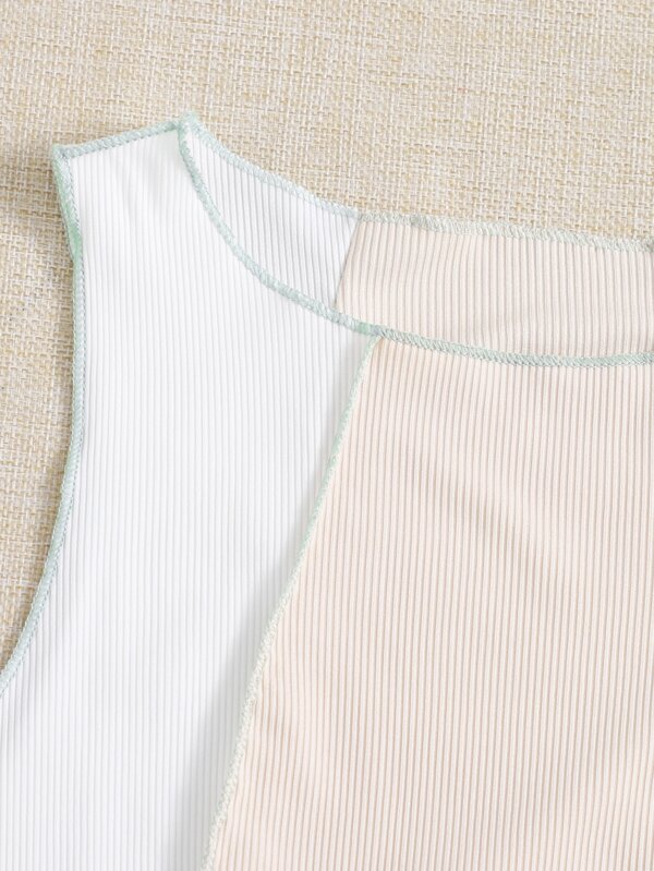 Stitch Trim Ribknit Colorblock Tank Top SHEIN USA