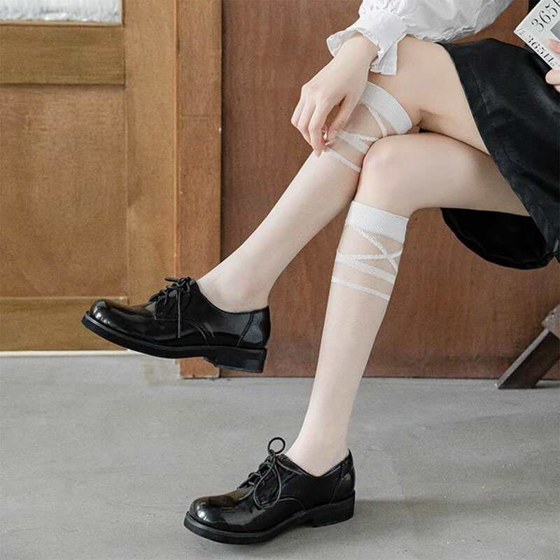 Striped Over The Calf Socks, White