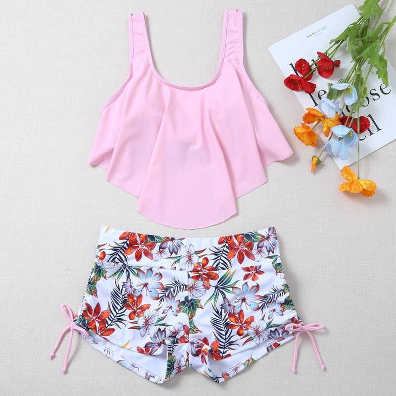 

Tropical Hanky Hem Shorts Bikini Swimsuit, Multicolor