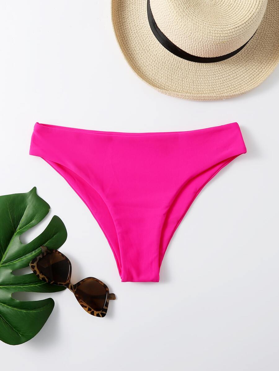 Solid Bikini Panty, For Summer Beach Vacation - Hot Pink - View 1