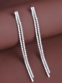 1pair Fashionable Rhinestone Tassel Earrings For Women, Simple Daily Accessory - Silver - View 12