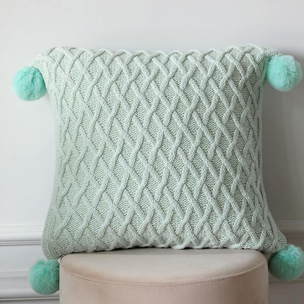 

Pom Pom Decor Cushion Cover Without Filler, Mint green