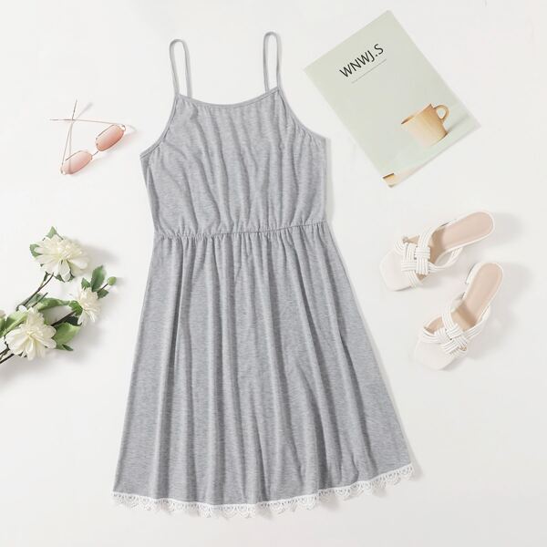 

Plus Lace Trimed Cami Dress, Grey
