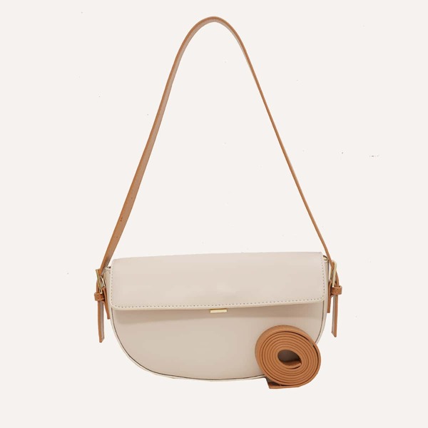 

Minimalist Buckle Decor Saddle Bag, Beige