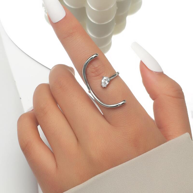 

1pc Rhinestone Ring, Silver