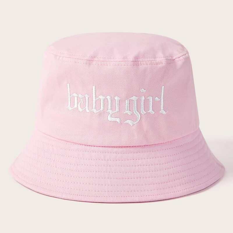 

Letter Graphic Embroidery Bucket Hat, Baby pink