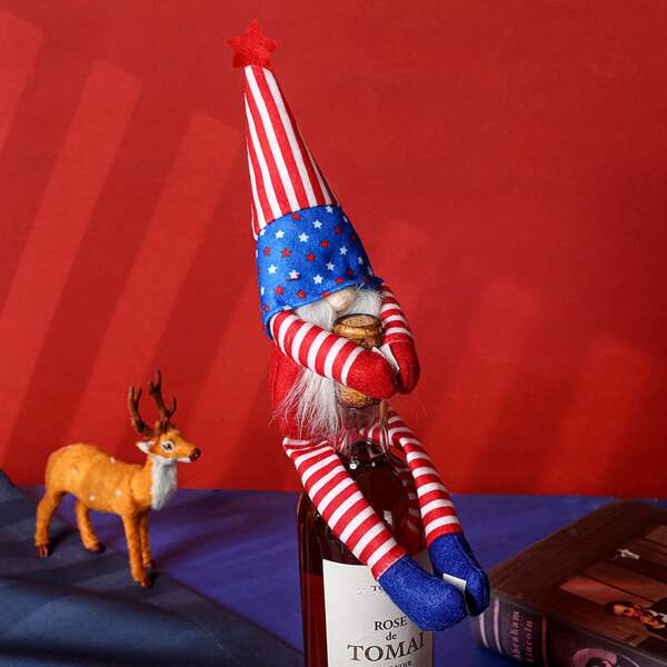 

1pc Independence Day Plush Dwarf Wine Bottle Cover, Multicolor