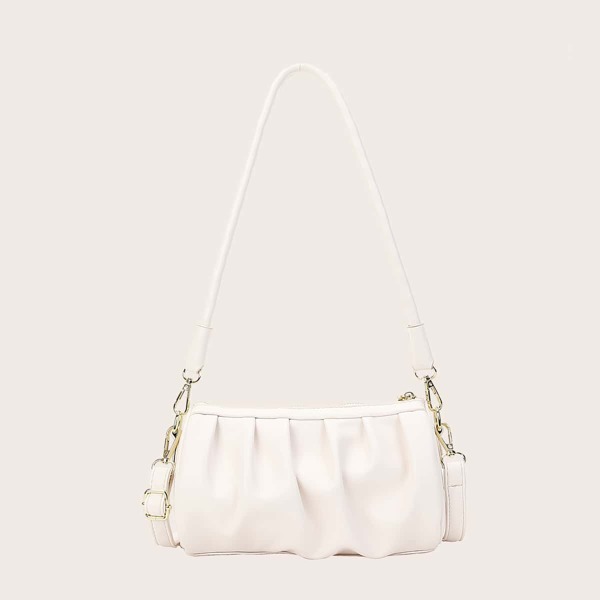 

Minimalist Ruched Design Bucket Bag, Beige