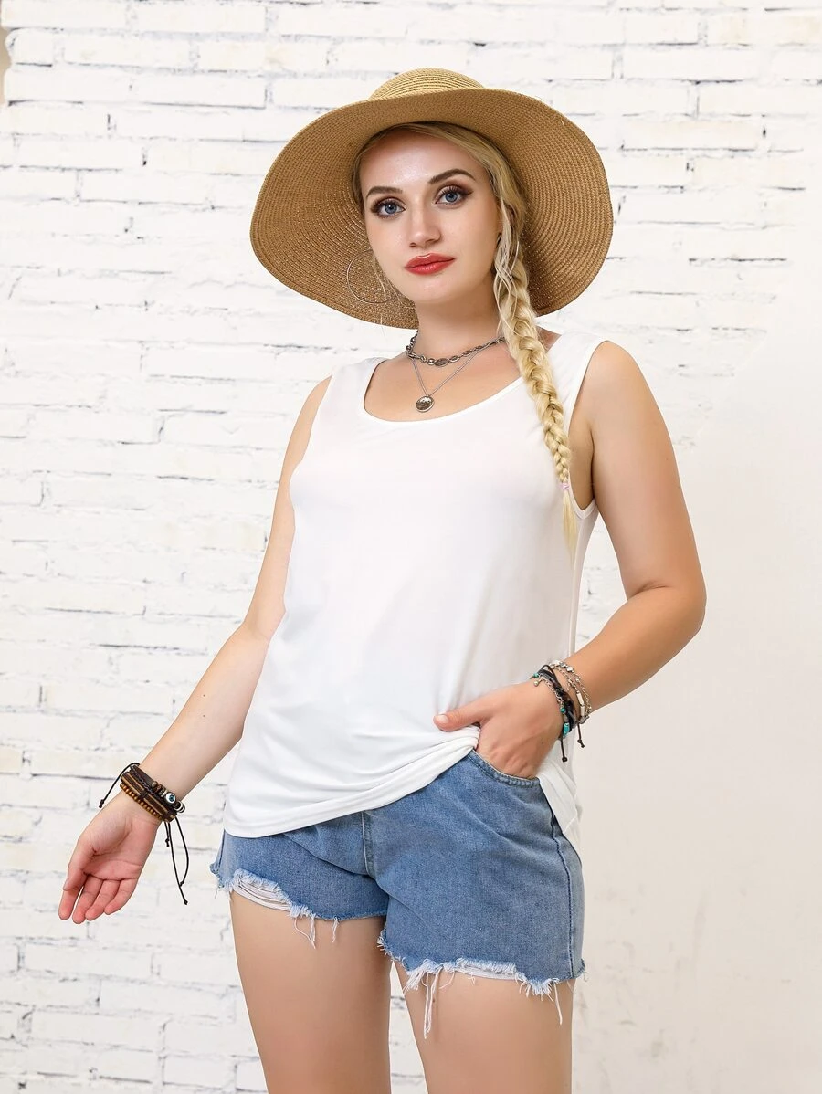 SHEIN LUNE Camiseta Sin Mangas Básica Para Mujer De Talla Grande - Blanco - Ver 1