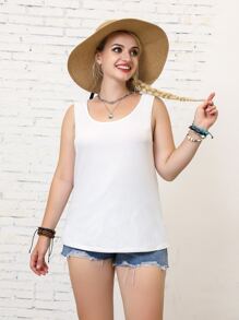 SHEIN LUNE Camiseta Sin Mangas Básica Para Mujer De Talla Grande - Blanco - Ver 3