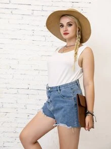 SHEIN LUNE Camiseta Sin Mangas Básica Para Mujer De Talla Grande - Blanco - Ver 6