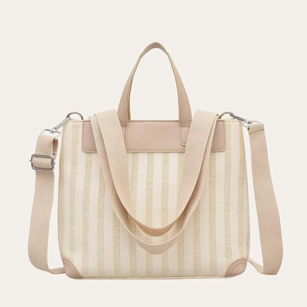 

Striped Pattern Top Handle Bag, Khaki