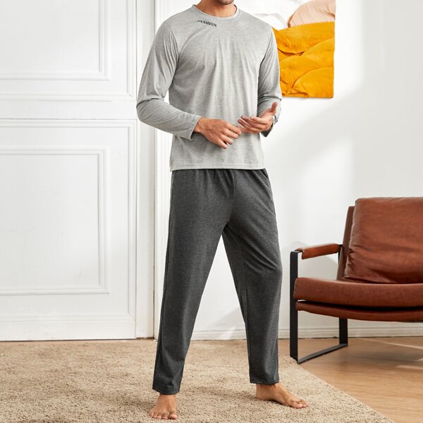 

Men Letter Graphic Pajama Set, Grey