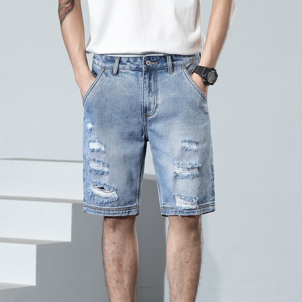 

Men Ripped Denim Shorts, Medium wash