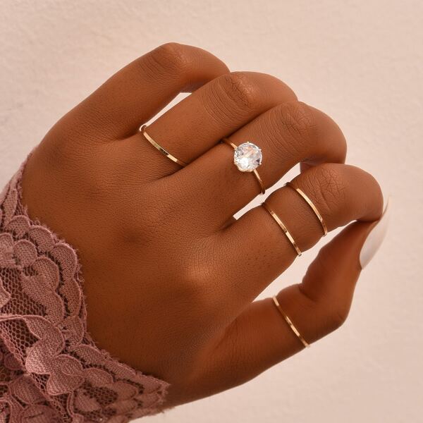 

5pcs Rhinestone Decor Ring, Gold