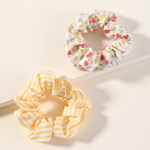 

2pcs Floral Print Scrunchie, Multicolor