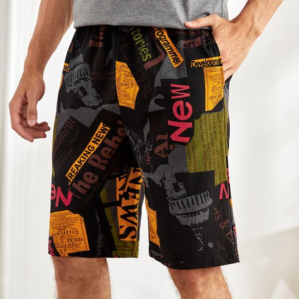 

Men Random Letter Graphic Pajama Shorts, Multicolor