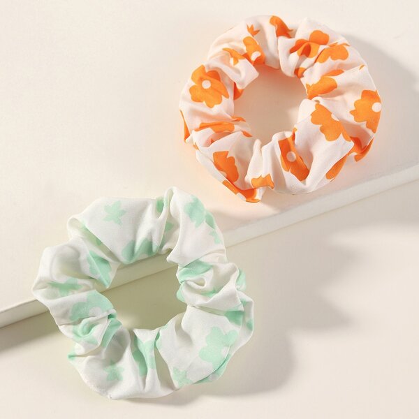 

2pcs Floral Print Scrunchie, Multicolor