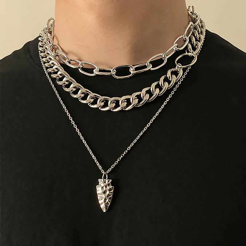 

Guys 3pcs Geo Chain Necklace, Silver