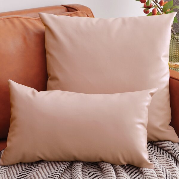 

1pc Plain PU Lumbar Pillowcase Without Filler, Dusty pink