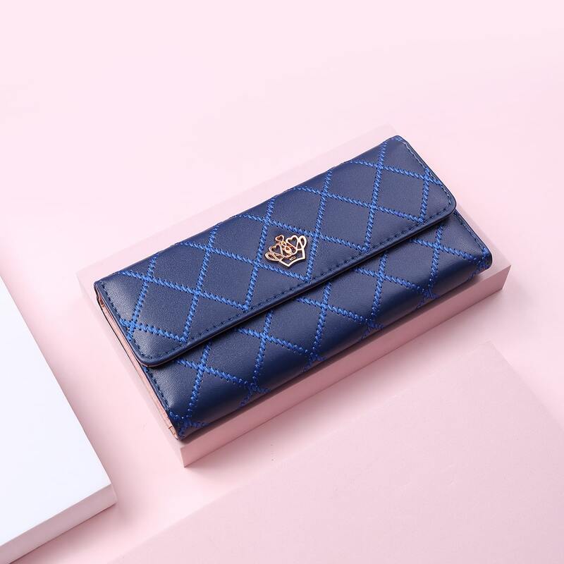 

Crown Quilted Purse, Navy blue