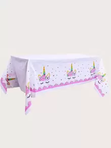 卡通獨角獸印花一次性桌布生日派對可愛塑料桌布 - 彩色 - 查看 1