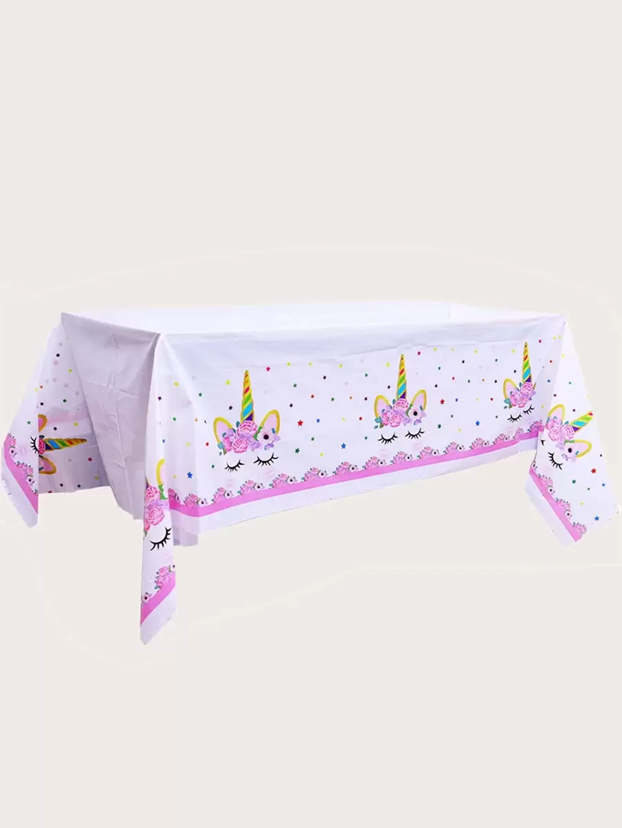 卡通獨角獸印花一次性桌布生日派對可愛塑料桌布 - 彩色 - 查看 1