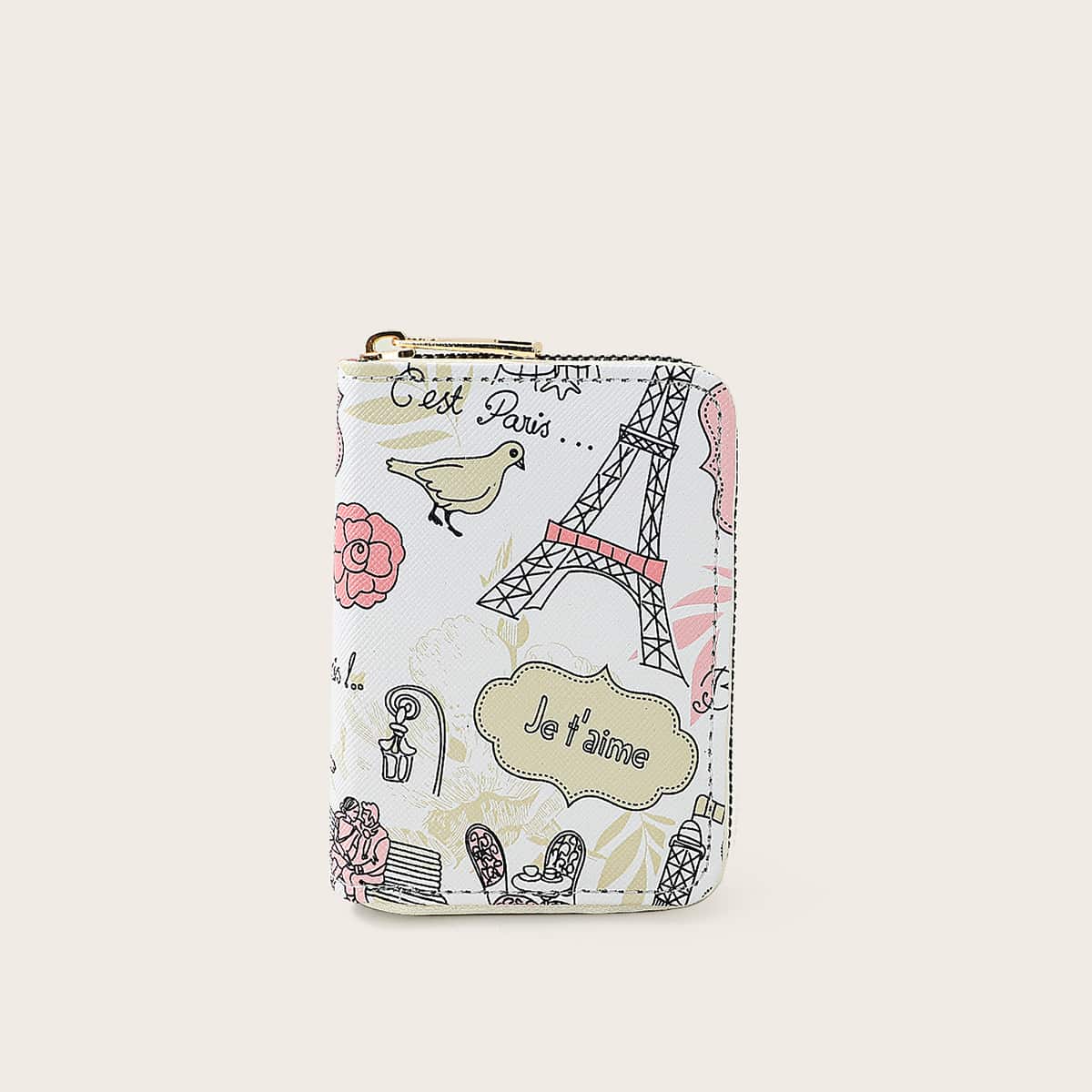 

Mix Pattern Zip Around Purse, White