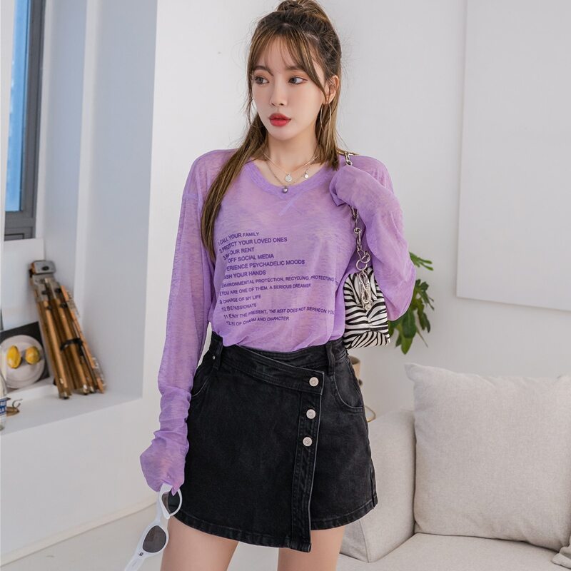 

Slogan Graphic Sheer Tee, Purple