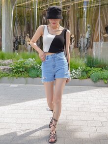 DAZY Shorts mezclilla desgarro bajo crudo - Lavado ligero - Ver 9