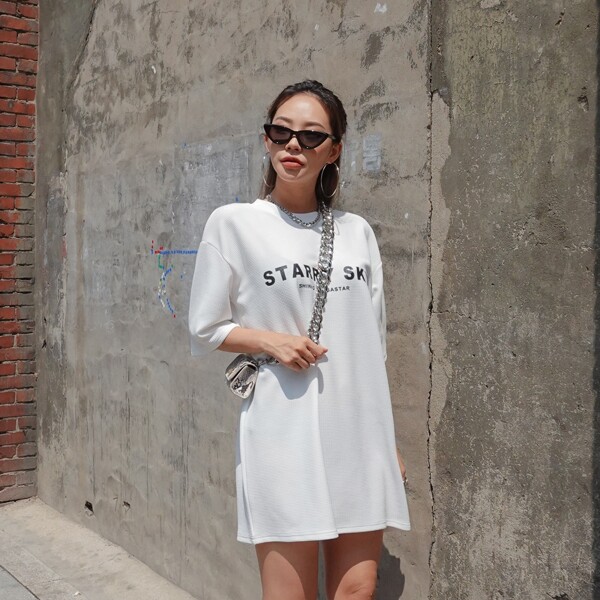 

Letter Graphic Drop Shoulder Tee Dress, White
