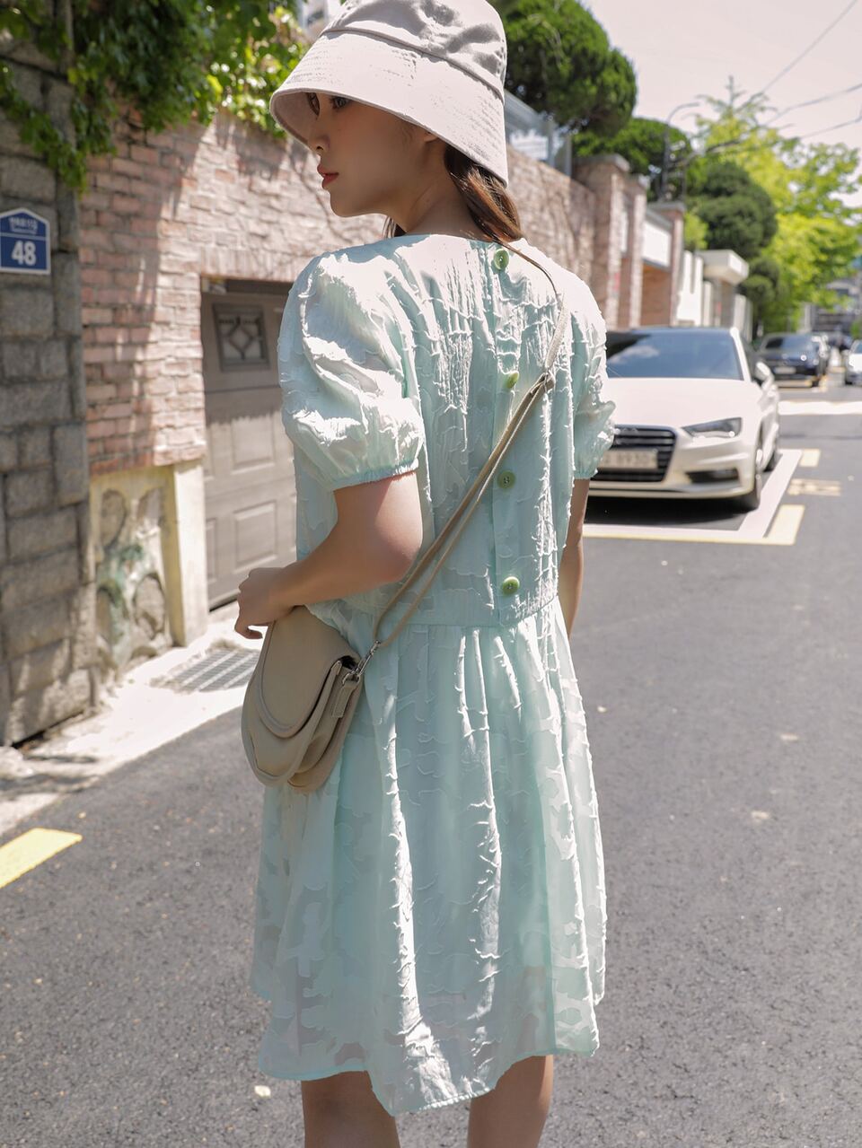 Puff Sleeve Solid Smock Dress