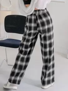 DAZY 格紋闊腿褲 - 黑色 - 查看 2