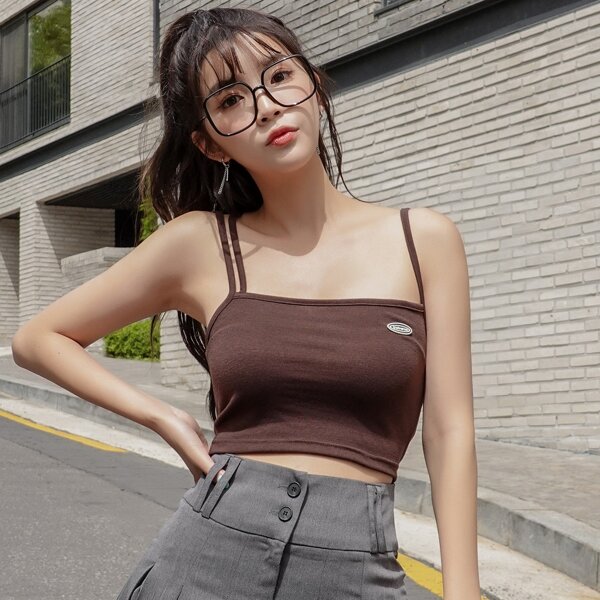 

Patched Crop Cami Top, Chocolate brown
