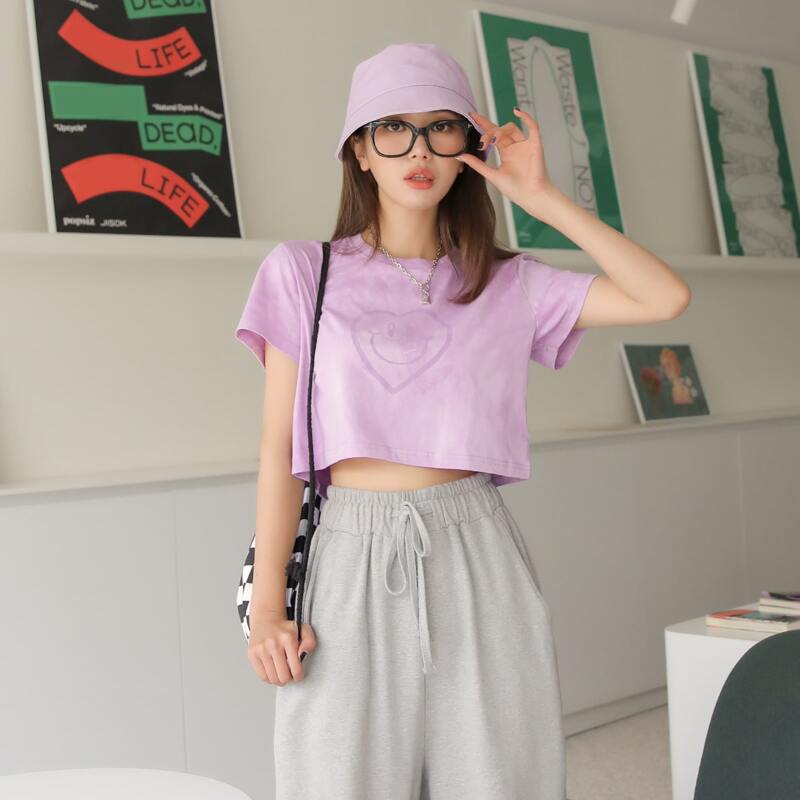 

Heart Print Crop Tee, Lilac purple